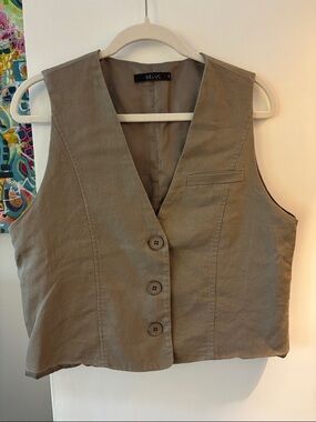 Deluc Neutral Taupe Linen Button Vest size L